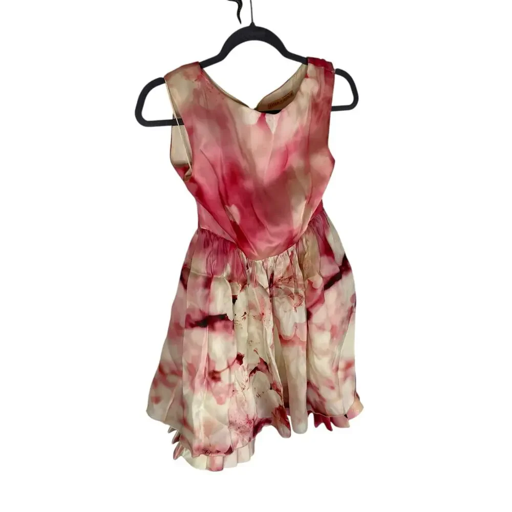 Alice + Olivia Catherine Cherry Blossom Mini Dress Silk Garden Party Coquette S - Picture 3 of 9
